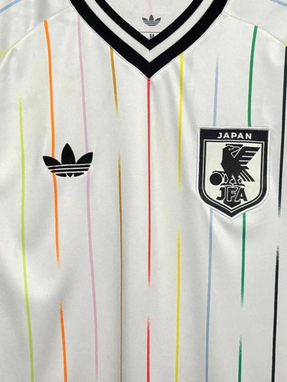 adidas White Short Sleeve Soccer Jersey with Multicolor Pinstripes
